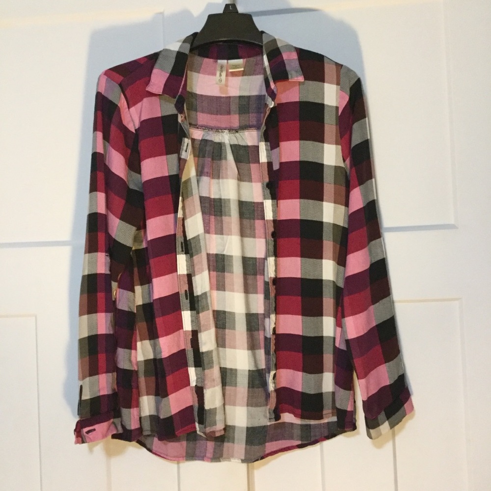Purple/Black/White Plaid Button Up Shirt